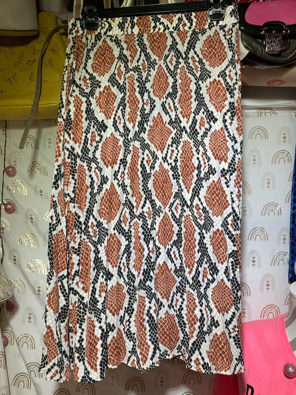Cato Rust, Black & White Snake-Print Midi Skirt